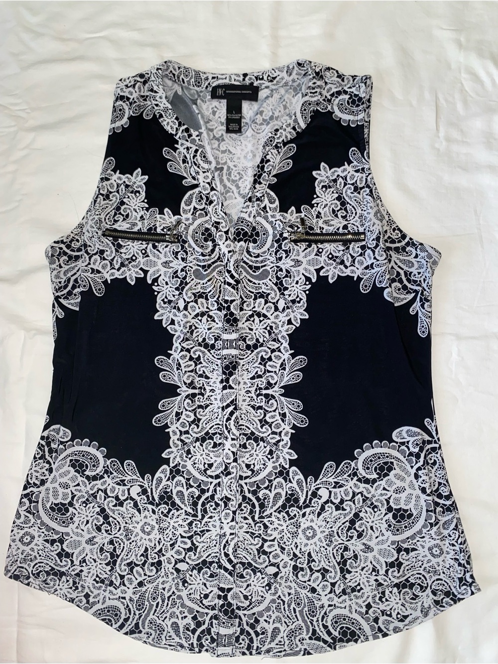 INC International Concepts Black and White Lace-Print Sleeveless Camisole